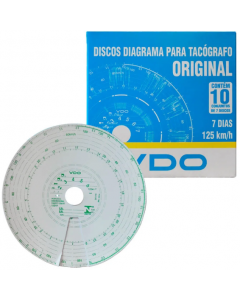 Disco Tacógrafo Semanal - Caixa com 10 unidades - 7 x 125 KM/H – VDO